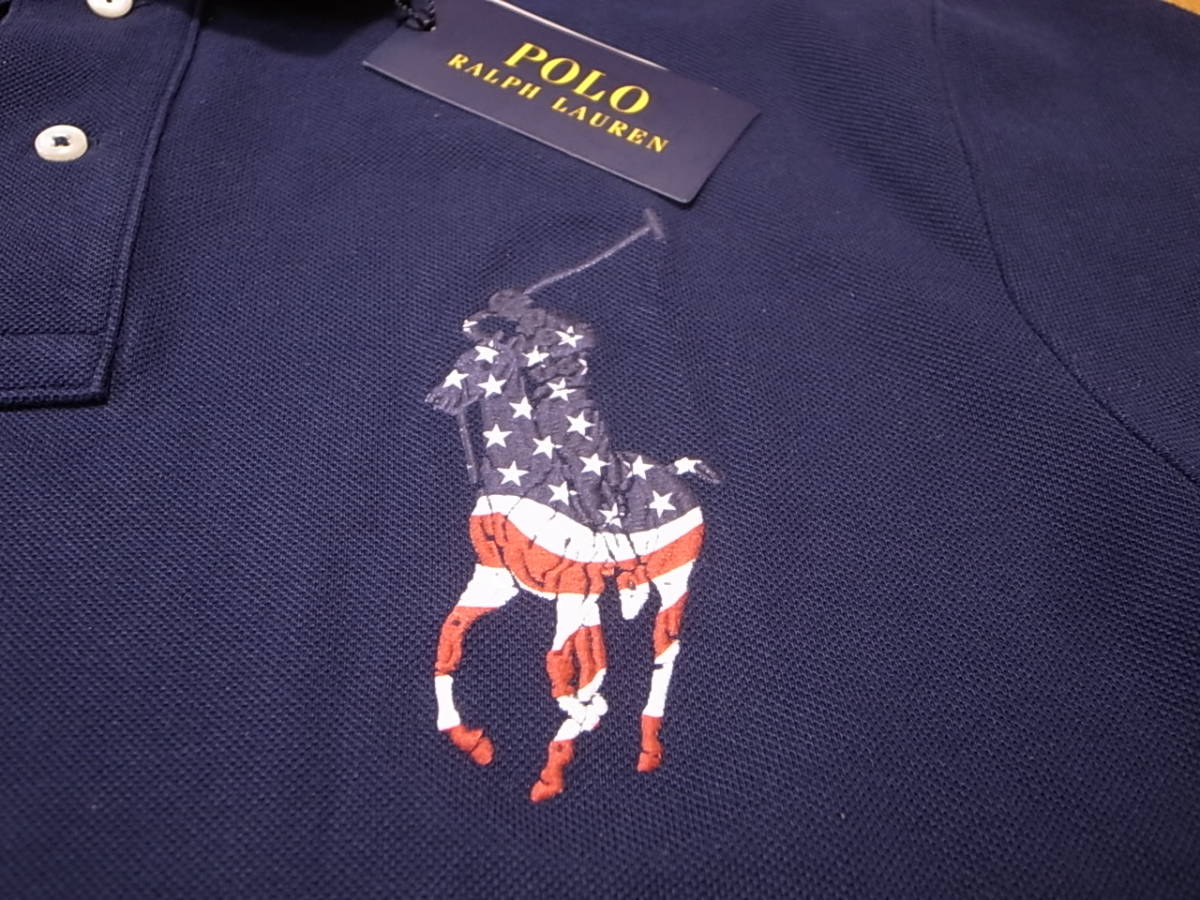 [ бесплатная доставка быстрое решение ]Polo Ralph Lauren Ralph Lauren Big Pony большой po колено Americana USA America звезда статья флаг рубашка-поло темно-синий темно-синий M новый товар 