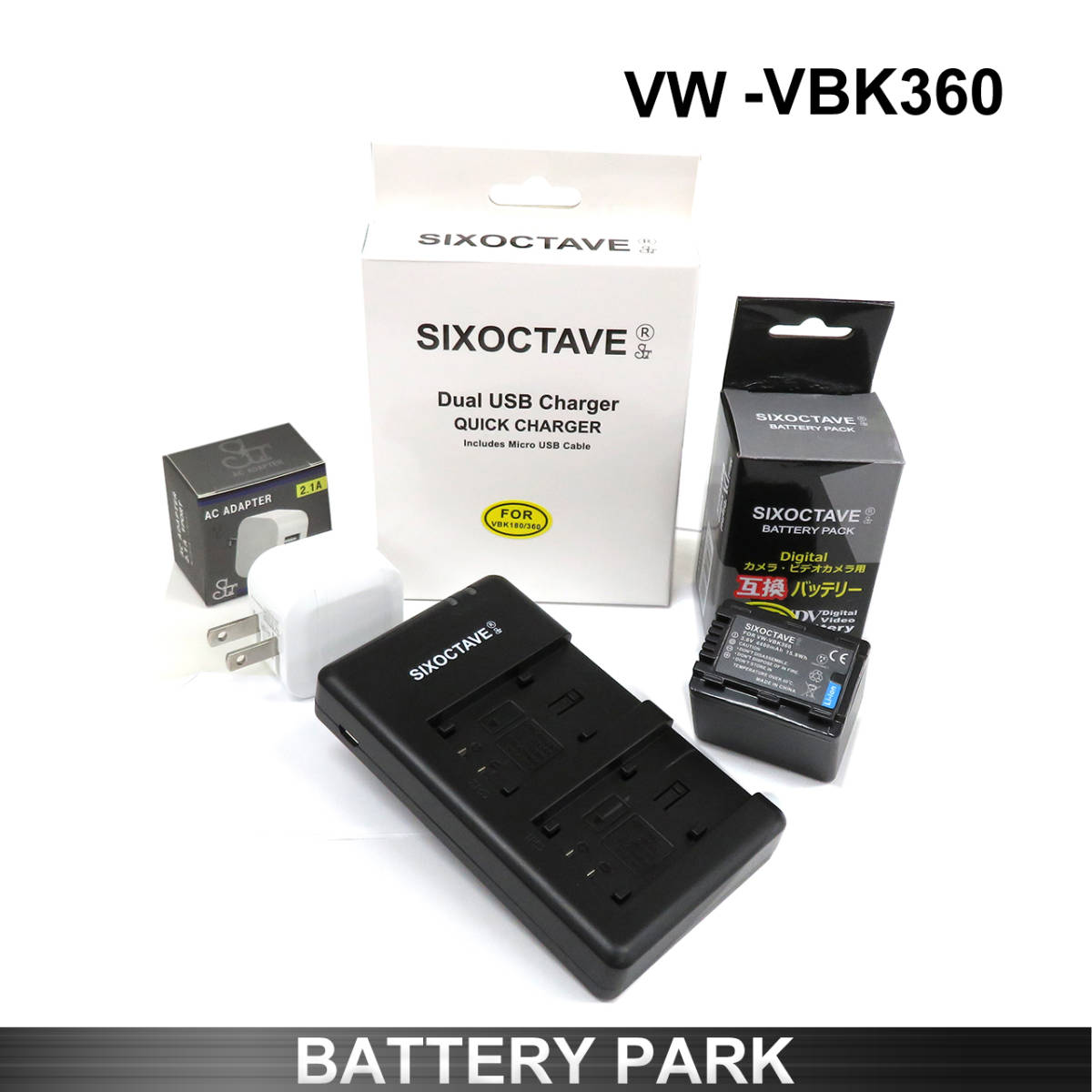 Panasonic VW-VBK360互換バッテリーと互換充電器 2.1A高速ACアダプター付HDC-HS60 HC-V100M HC-V300M HC-V600M HC-V700M HDC-TM25 HDC-TM35_画像1
