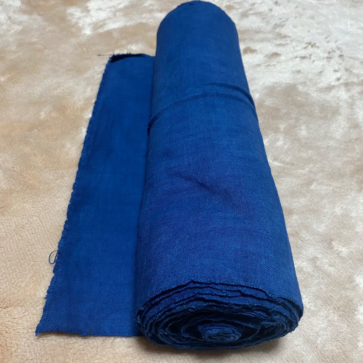 ラオス 少数民族 レンテン族 手織り 木綿布 反物 藍染め 青 長さ8m以上 コットン生地