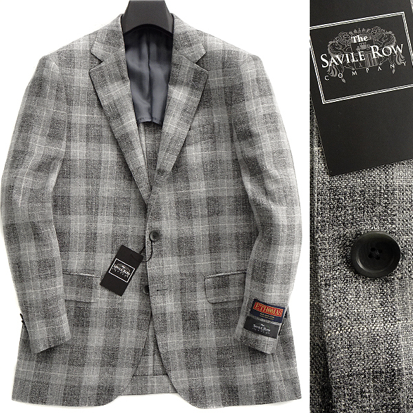 新品 サヴィルロウ 春夏 E.THOMAS生地 三者混 チェック ジャケット AB5(やや幅広M) 【J44334】 SAVILE ROW ウール シルク リネンブレザー