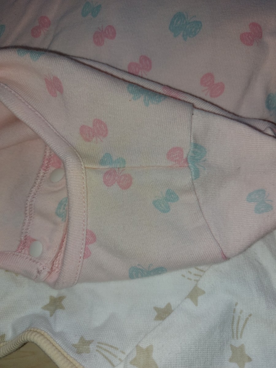 カバーオール ロンパース 50~60 星柄 蝶柄 ピンク ホワイト 2枚セット  ベビーロンパース  赤ちゃん ベビー服