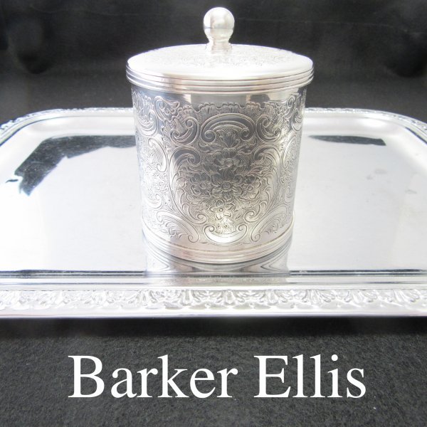 【Barker Ellis】素晴らしいチェイシングのティーキャディー Barker Ellis ティーキャディー【シルバープレート】素晴らしい