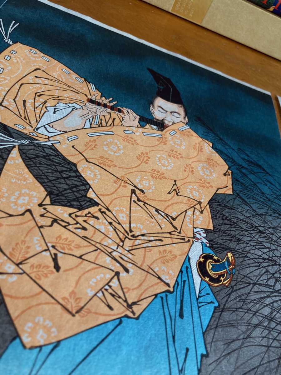 95ub86 模写 藤原啓作 色紙絵 俳句 Yahoo!オークション - 名品 月岡芳年「藤原保昌月下弄笛図」三枚