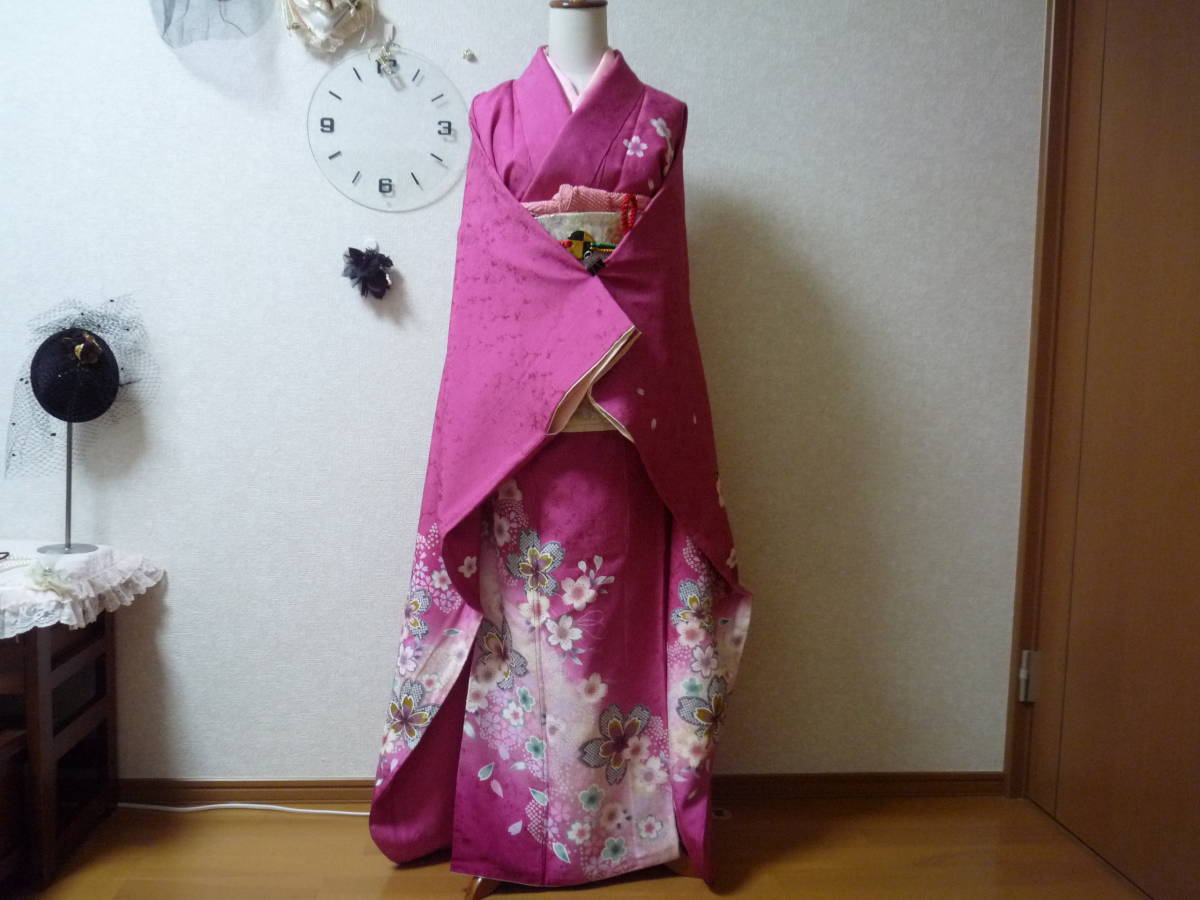 4点セット:振袖(京都きもの友禅)・袋帯(六通・刺繍)・振袖用