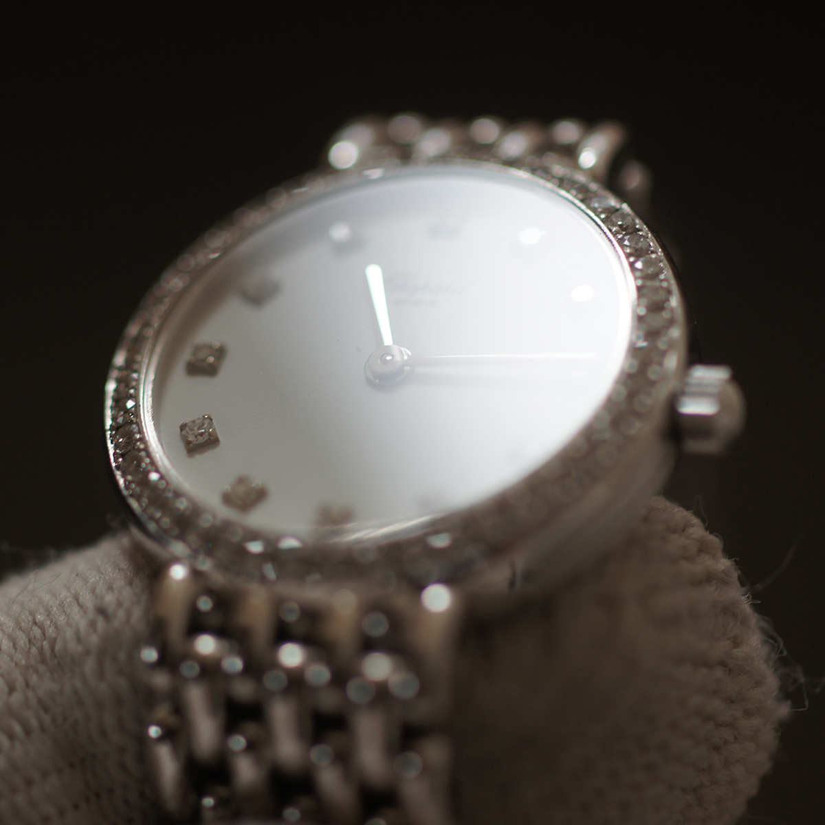  регистрационное удостоверение иметь работа товар прекрасный товар Chopard Classic K18 WG 44P оригинальный diamond 0.43ct женский часы 10/5911 наручные часы белое золото 18K