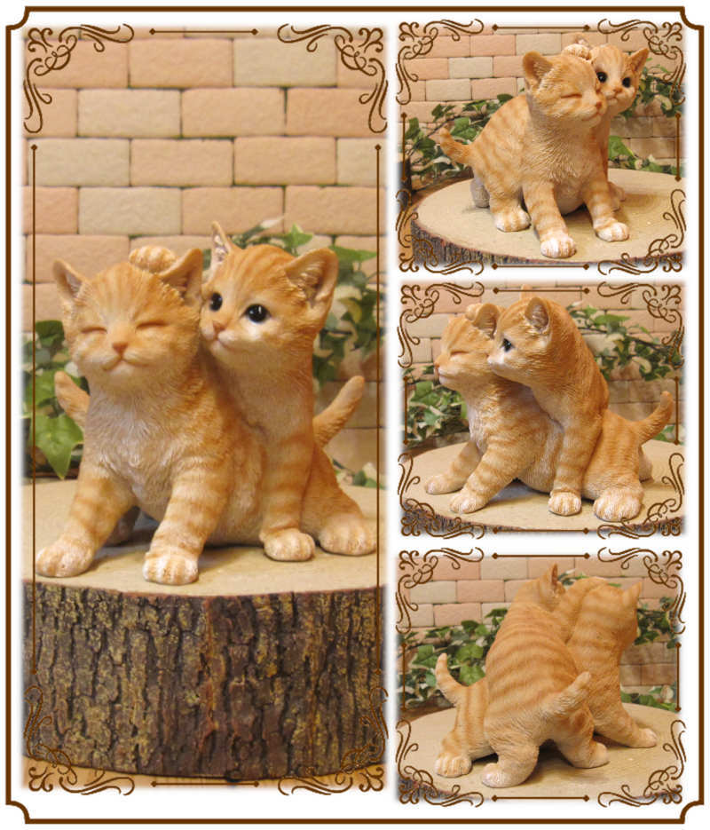 リアルな子猫の置物 ツインキャット チャトラ お部屋のインテリアにも 猫オブジェ ネコフィギュア ねこオーナメントの画像2