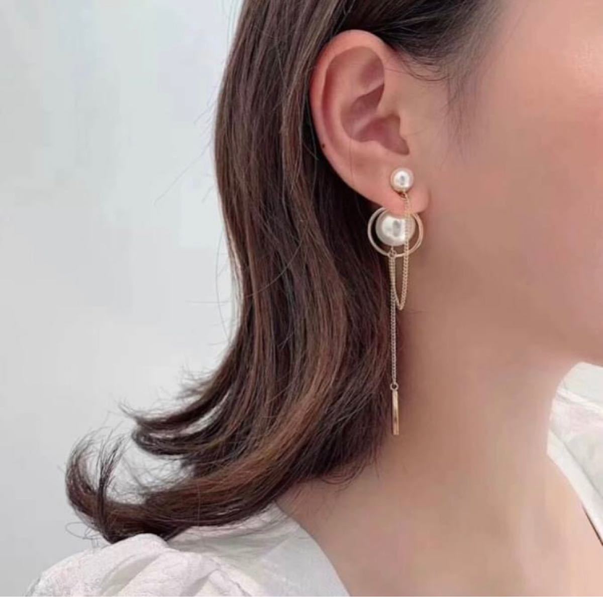 デポー 新品 デザイン パール 連 ピアス オルチャン 韓国 ゴールド 冠