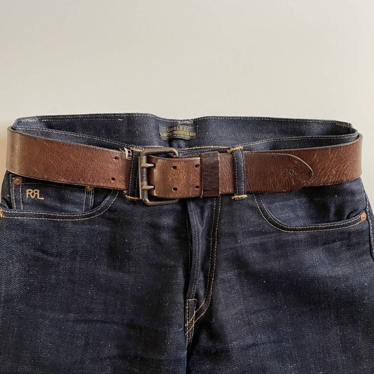 Italy製】RRL “Leather Belt” 32 ダブルプロング レザー ベルト Ralph