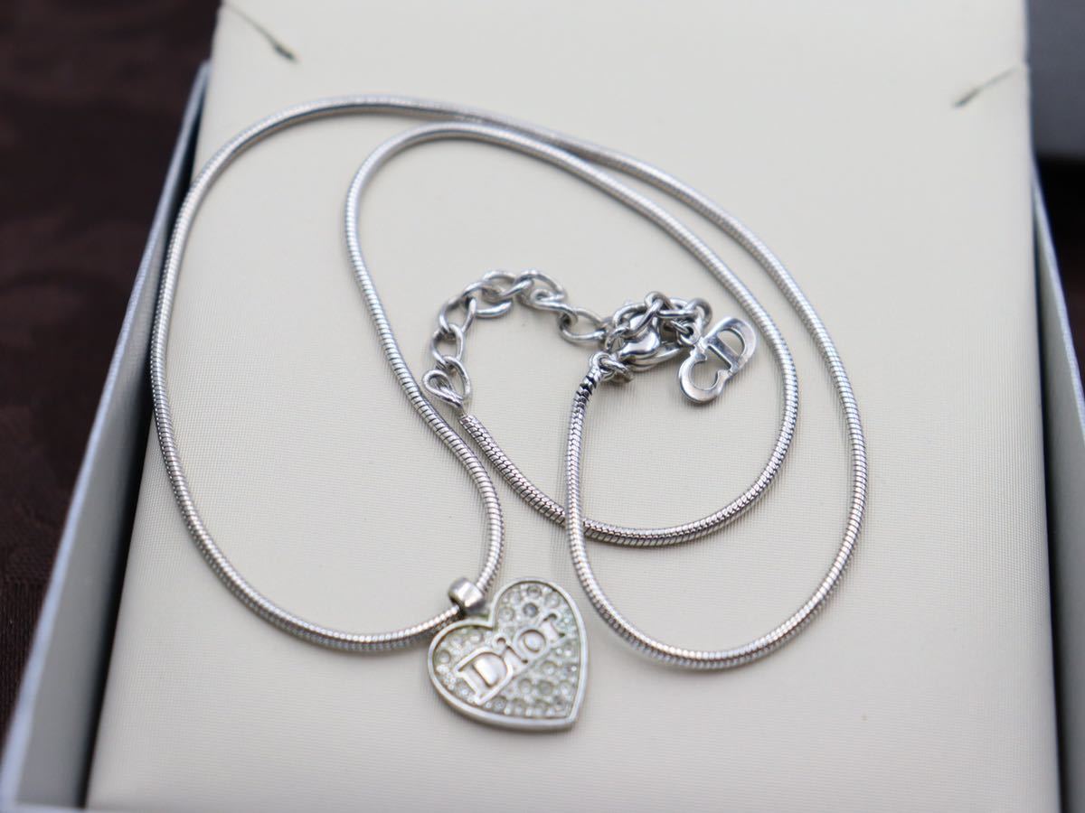【人気】Christian Dior ネックレス ハート ストーン ロゴ クリスチャン ディオール ヴィンテージ アクセサリー レディース K