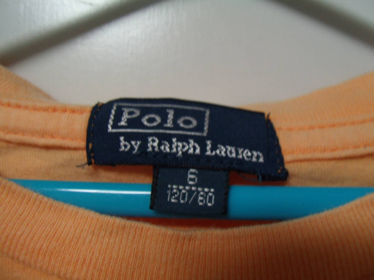 全国送料無料 正規品 6 Lauren Polo Ralph ポロ ラルフローレン 女の子長袖ロゴプリント淡いオレンジ色tシャツ1 子供キッズ男 以上節約 ポロ