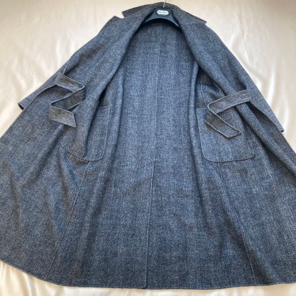 未使用 マックスマーラ MaxMara 38/M-L 職人技 クチートアマーノ ピュアウールリバーシブル 一枚仕立てベルテッドロングコート 伊デザイン