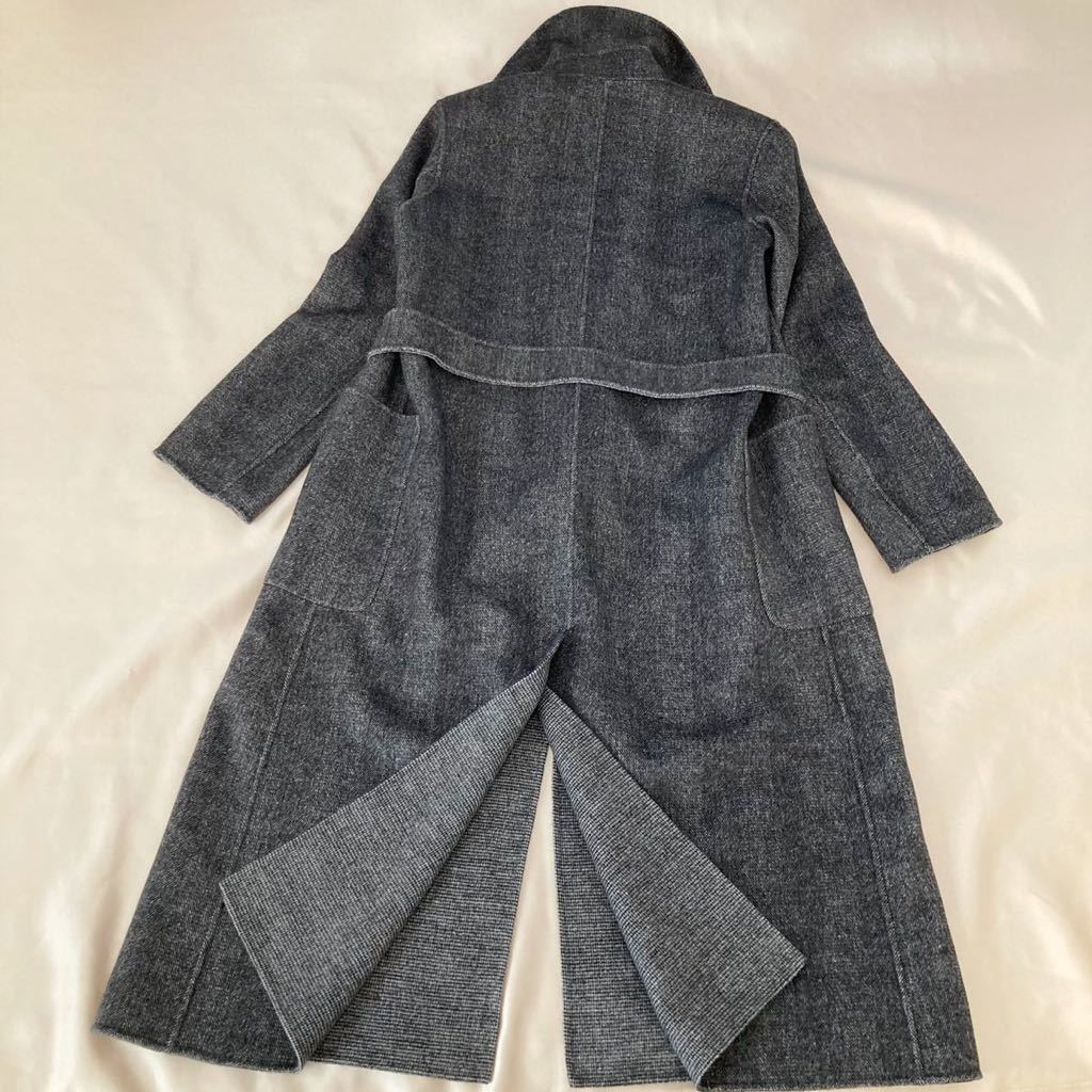 未使用 マックスマーラ MaxMara 38/M-L 職人技 クチートアマーノ ピュアウールリバーシブル 一枚仕立てベルテッドロングコート 伊デザイン