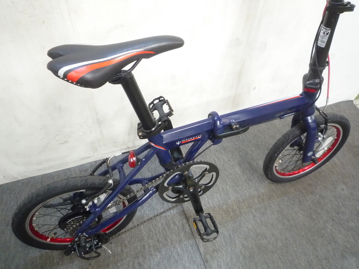 折り畳み自転車 マセラティ アルミフレーム 7段変速 16インチ SHIMANO ハンドル高さ調整可能 ミニベロ MASERATI