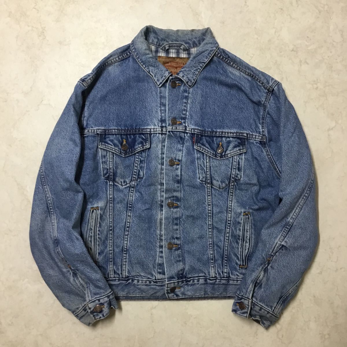 90's USA製 Levi's リーバイス トラッカージャケット デニムジャケット チェックライナー M_画像1