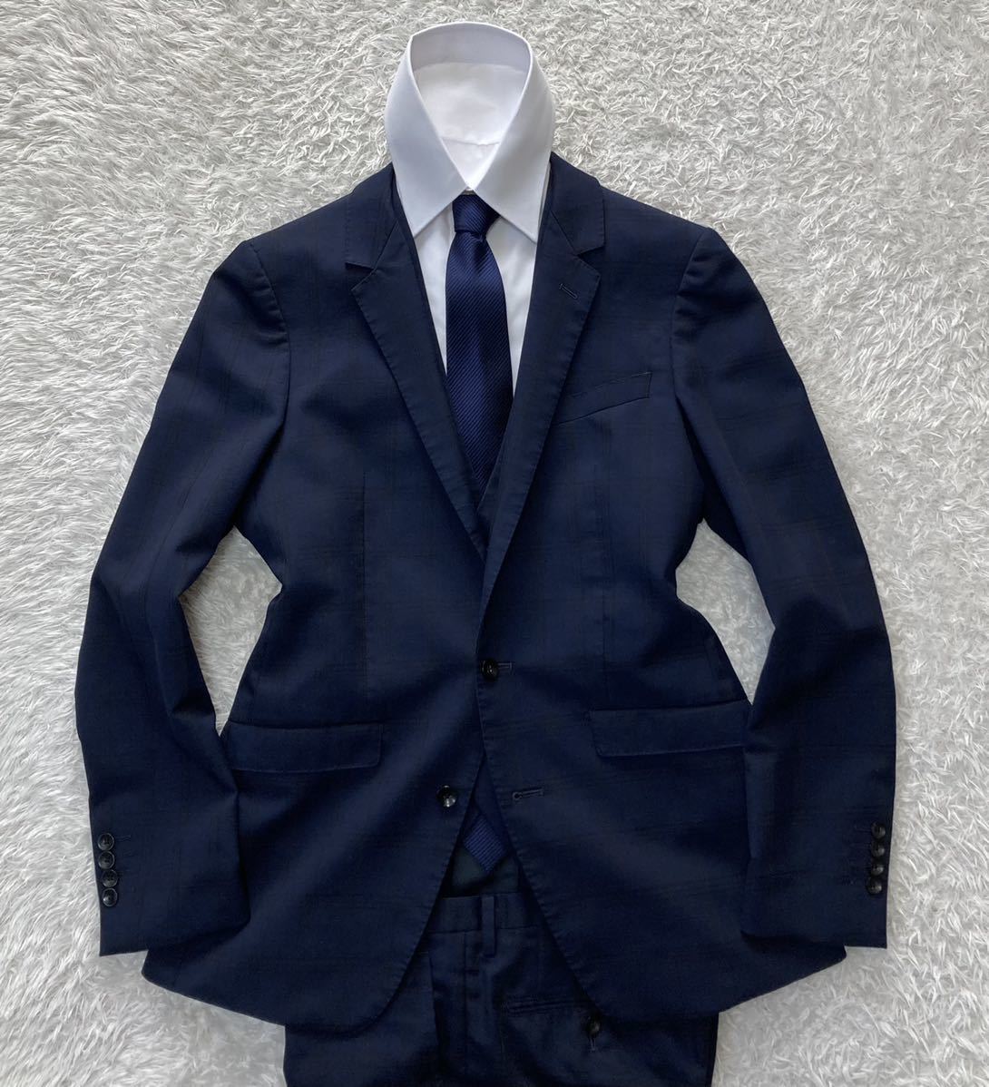 大人気新品 美品スーツセレクト3ピースSKINNYスーツY5メンズNAVY