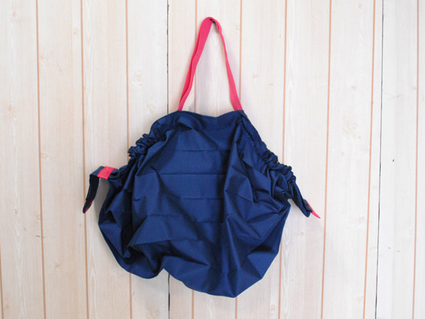 MARNA マーナ●エコバッグ コンパクト Shupatto 買い物 トートバッグ レジかごサイズ 丸底マチ/ネイビー/38×50cm/訳有/1円スタート/XB