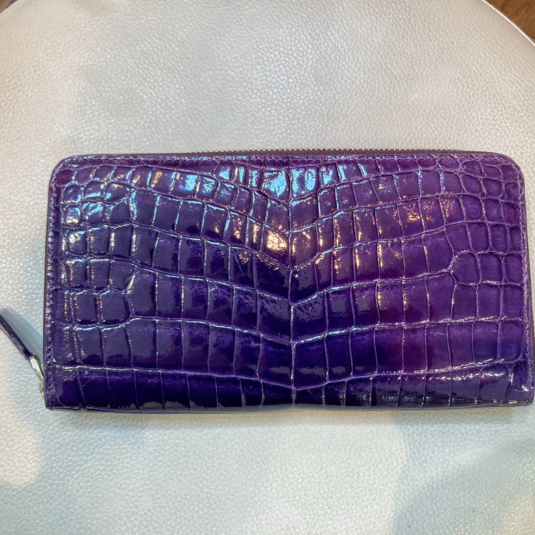 キナリ・ベージュ 新品☆PRARE ラウンドファスナー長財布 クロコ型押し