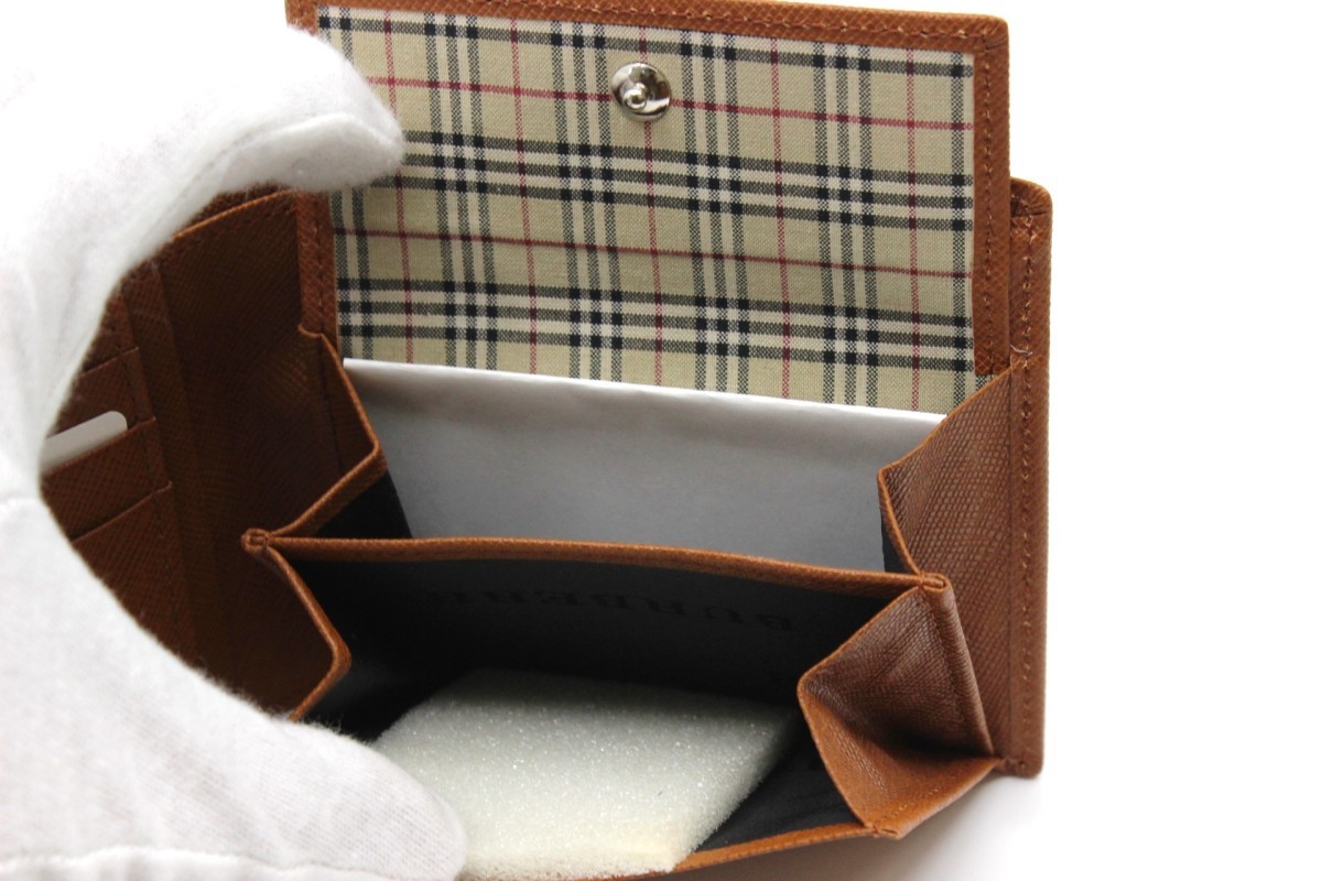 未使用 展示品】 バーバリー 二つ折り 財布 レザー ロゴ ノバチェック