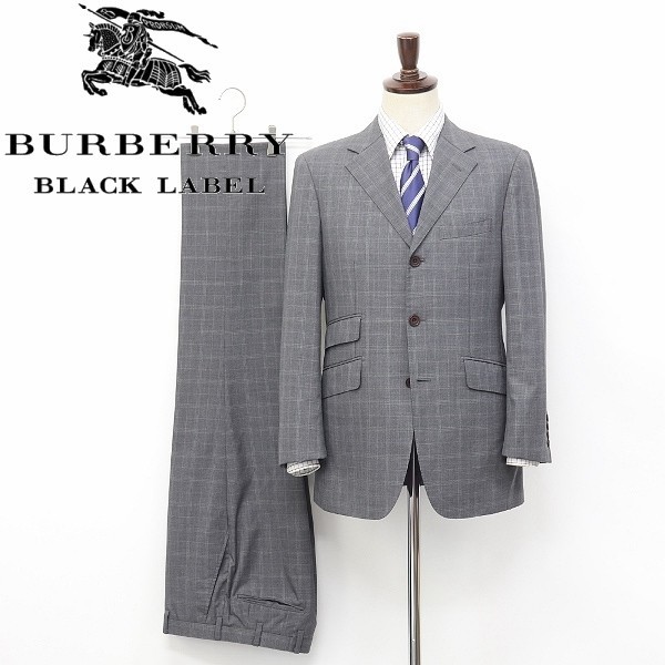 ◆BURBERRY BLACK LABEL/バーバリー ブラックレーベル SUPER100's チェック柄 3B シングル スーツ グレー 36R_画像1