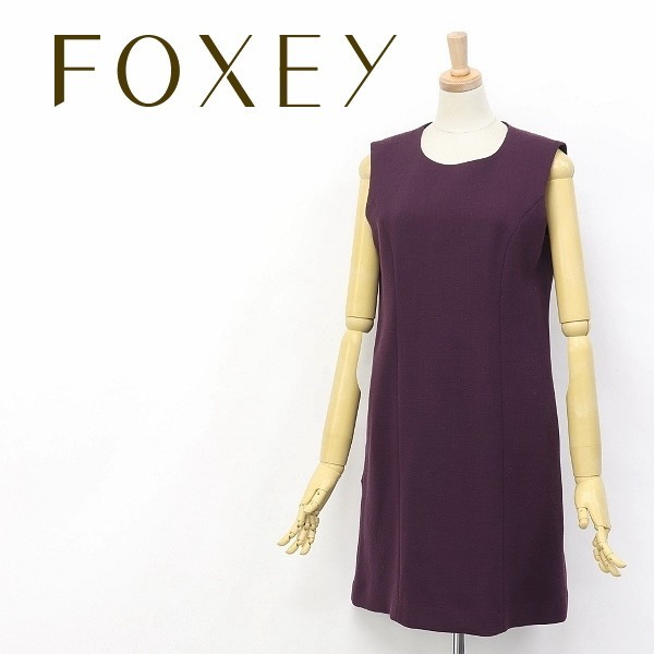 ◆FOXEY/フォクシー バックリボン ウール ノースリーブ ワンピース ワインレッド 40