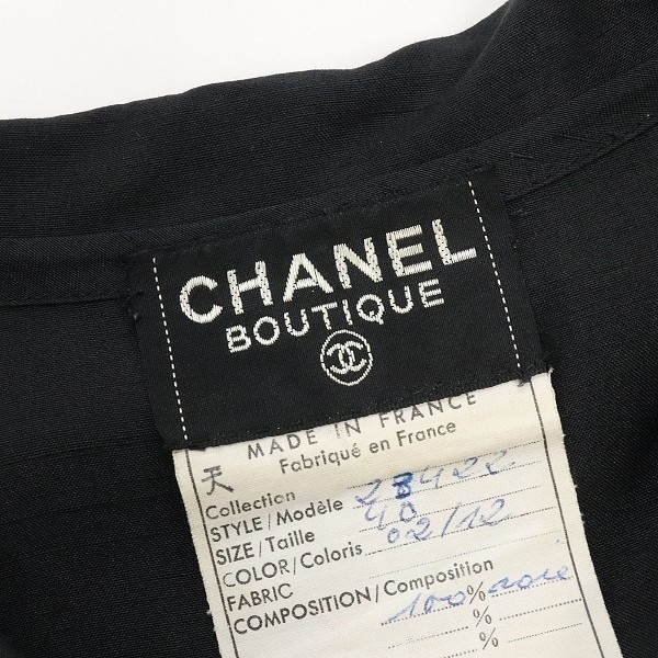  Vintage *CHANEL/ Chanel BOUTIQUE золотой . bow Thai раунд цвет рубашка с коротким рукавом One-piece черный 40