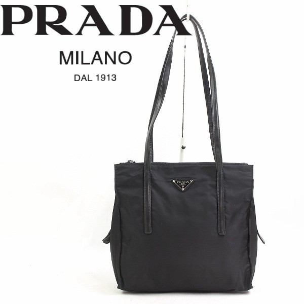 ●PRADA プラダ B6081 TESSUTO TREND ナイロン＆レザー ショルダー トートバッグ 黒 ブラック_画像1