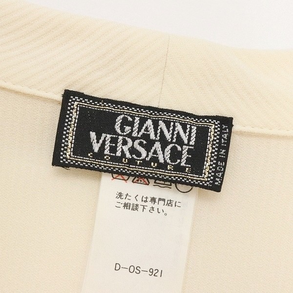 *GIANNI VERSACE COUTURE/ Gianni Versace kchu-rumete.-sa. текстильный узор шелк 100% рубашка с длинным рукавом tops слоновая кость серия 38