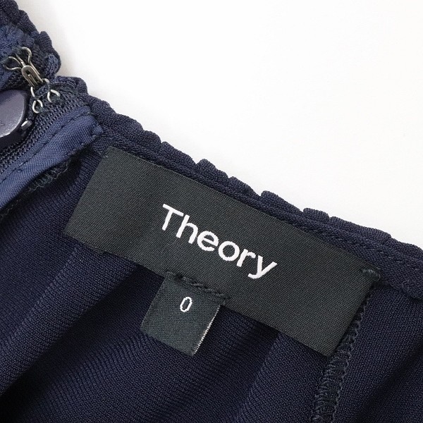 美品 19SS◆Theory/セオリー フレンチスリーブ シャーリング ギャザー ワンピース ネイビー 0_画像4