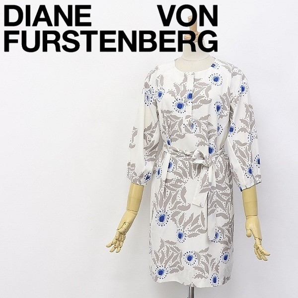 ◆DIANE von FURSTENBERG/ダイアンフォン ファステンバーグ JULIETA 共布ベルト付 総柄 シルク100％ ワンピース 2