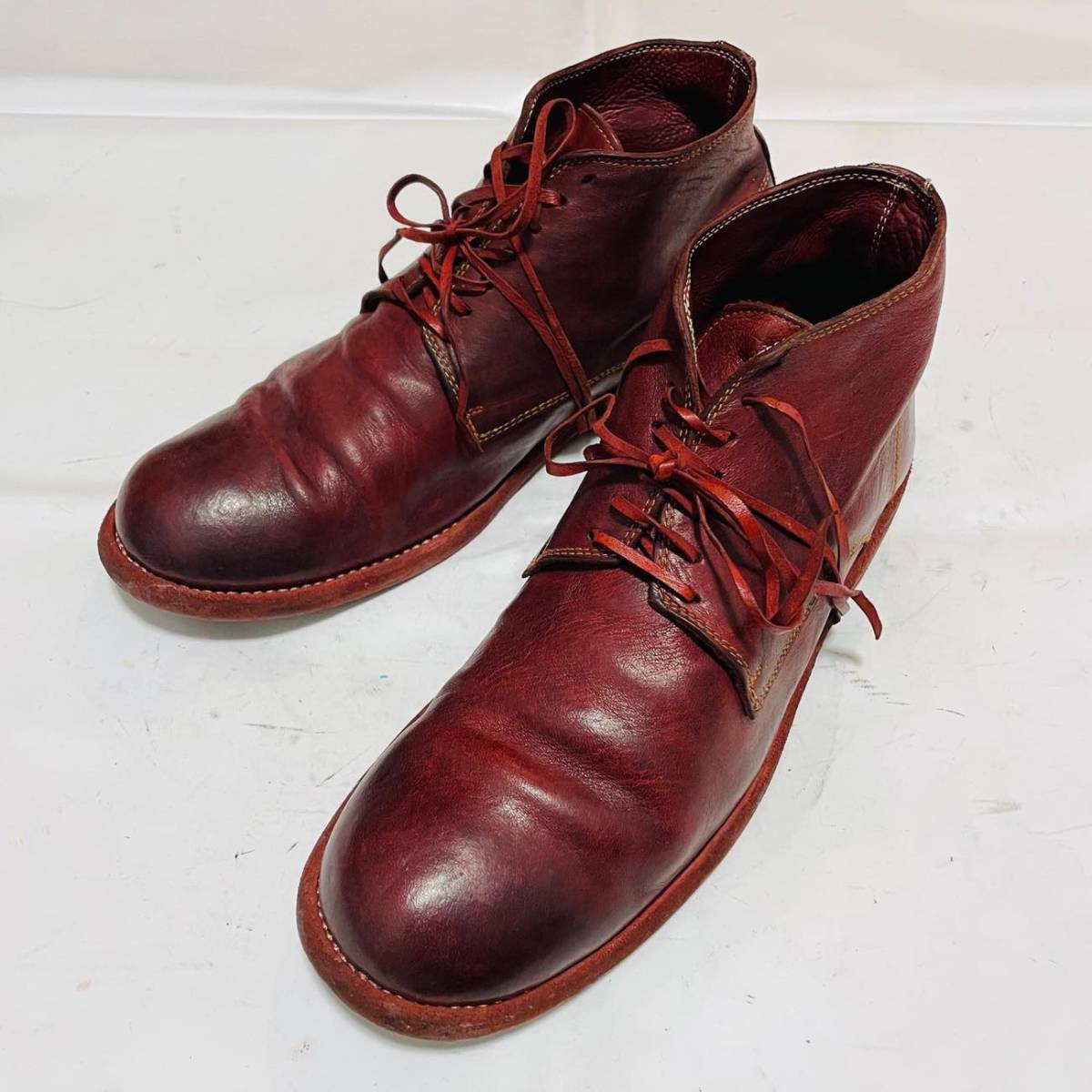 Guidi グイディ 994 ホースレザーアンクルブーツ 定価123,200円 41.5(約26.5cm) Ankle Boots レザーシューズ ダービーシューズ 革靴 赤 箱_画像5
