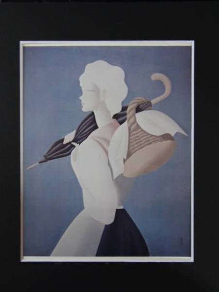 東郷青児、傘を持つ婦人、希少画集画、新品額付_画像3