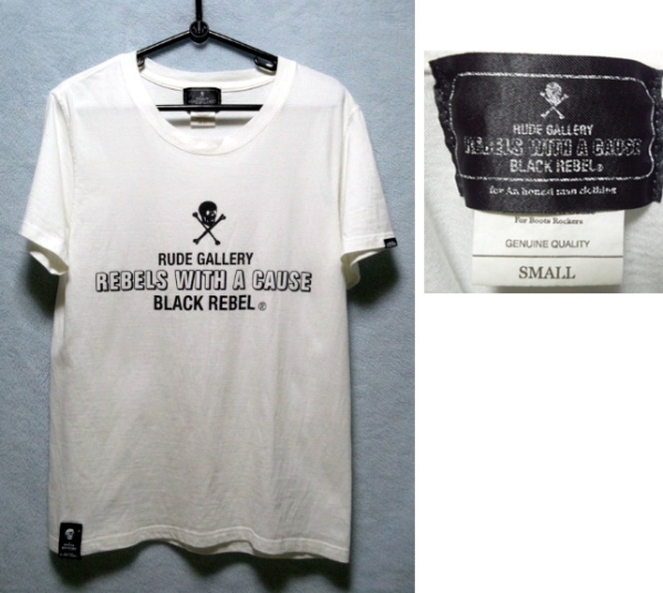 RUDEGALLERY BLACKREBEL スカルプリントTシャツS 白REBELS WITH_画像1