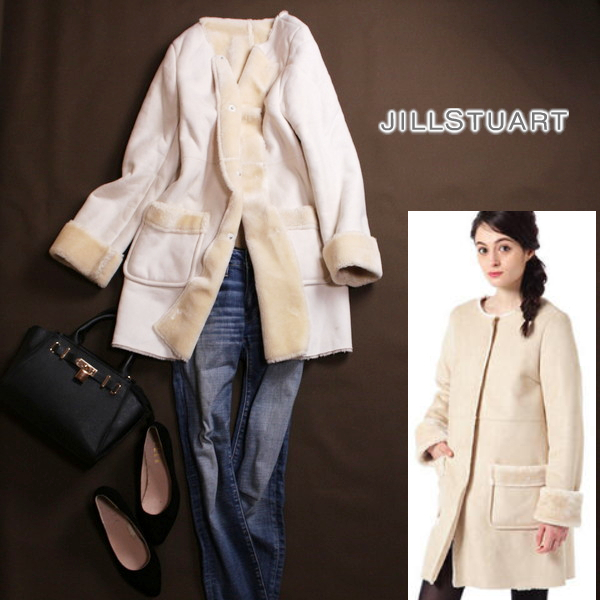  beautiful goods Jill Stuart JILL by JILLSTUART # autumn winter pretty no color leather soft fake mouton coat S white 