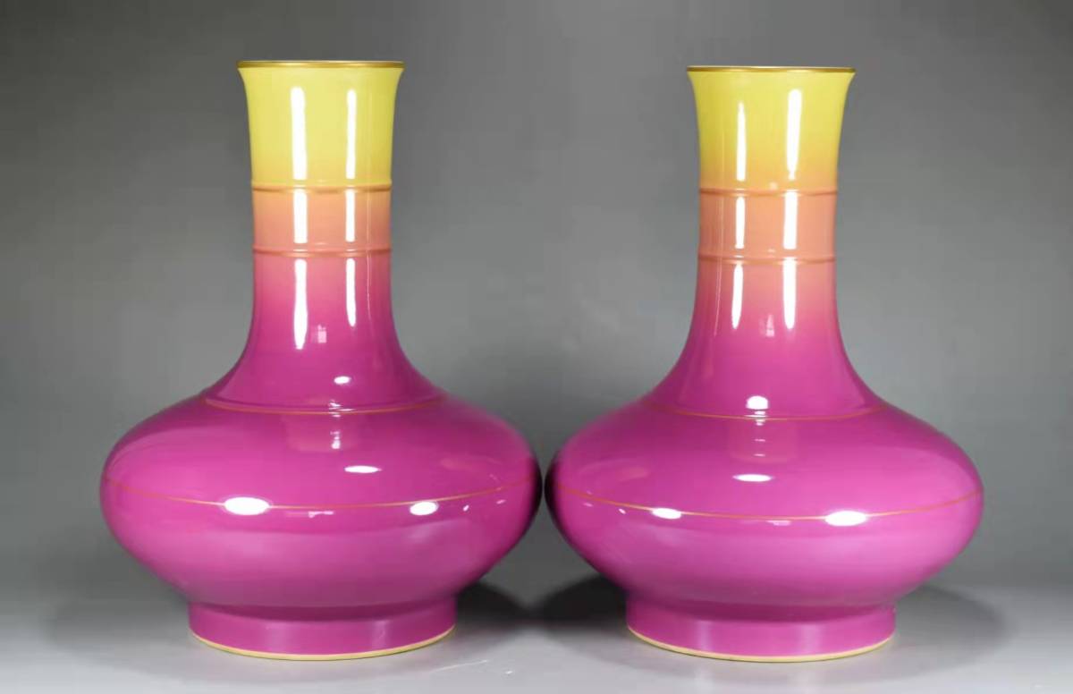 2022春の新作雍正年製古陶磁器脂紅鍍金胆瓶極細工置物擺件中國古玩中國