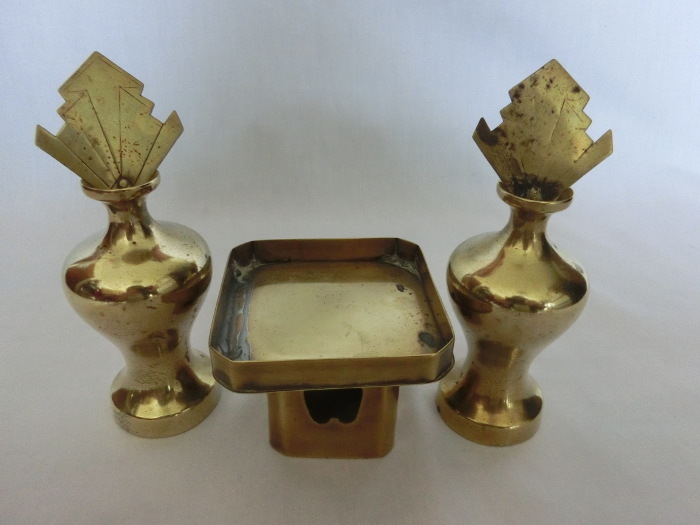 即決 神棚 神事 神具 真鍮製 磨き瓶子 アンテーク 手作り熨斗口 2個1対 三方付 三宝 のしぐち 鎮 希少品