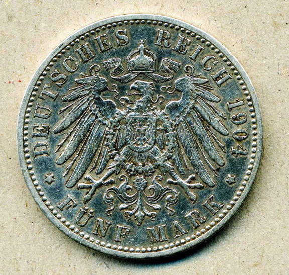 ★1904年 ドイツ帝国 バイエルン オットー1世 銀貨 - 直径:38ｍｍ★DX-61_画像2