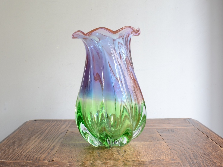 アンティーク花器 オブジェ ヴィンテージ デザイン ムラーノガラス 器 フラワーベース 花瓶 (H19.5cm) グラデーションカラー egh457JKLNOwAPS3-5201 その他