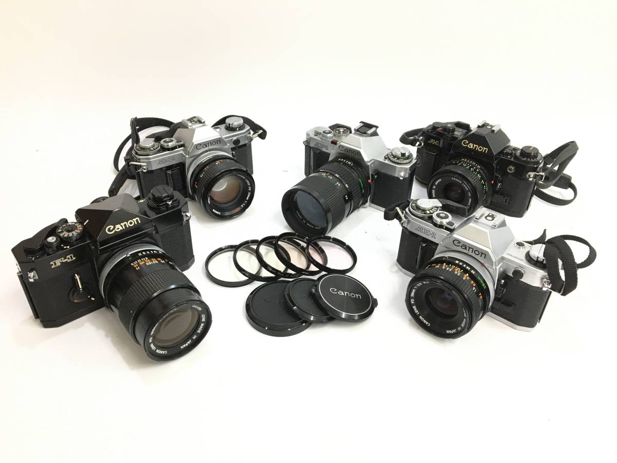 売切り Canon F-1 AE-1 ×2 AV-1 A-1 FD 50mm 1:1.4 等 レンズ5本 キャノン  フィルム一眼レフカメラ