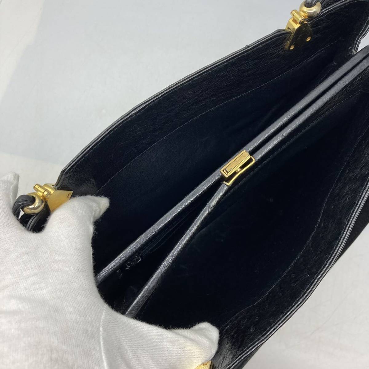 K03005 komgm レディースバッグ オーストリッチ ドイツ制　黒