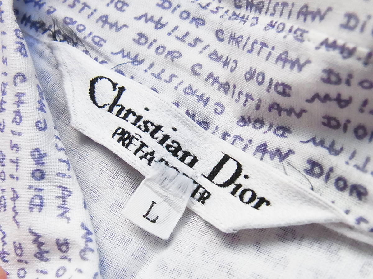 TS 綺麗 Christian Dior クリスチャンディオール ビンテージ 総ロゴ 長袖シャツ 白 サイズL_画像6