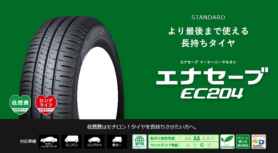 送料無料*業販限定販売*新品*4本セット*DUNLOP*ENASAVE EC204*155