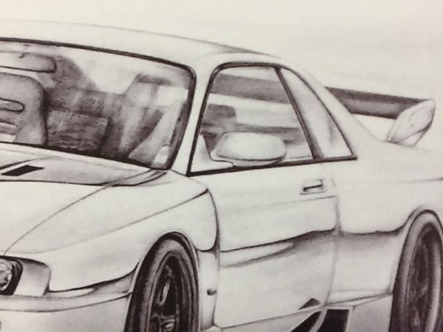  Nissan NISSAN Skyline R33 LM[ pencil sketch ] famous car old car illustration A4 size amount attaching autographed 