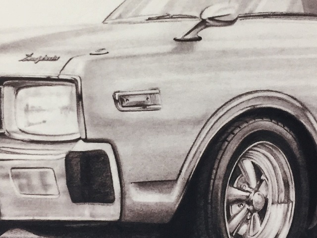  Nissan NISSAN 330 Cedric [ pencil sketch ] famous car old car illustration A4 size amount attaching autographed 