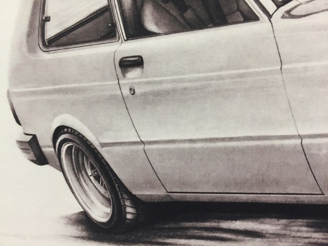  Toyota TOYOTA KP Starlet [ pencil sketch ] famous car old car illustration A4 size amount attaching autographed 