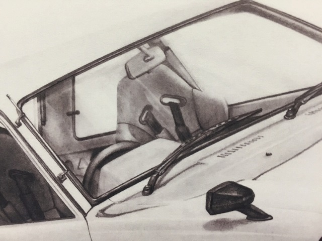  Toyota TOYOTA KP Starlet [ pencil sketch ] famous car old car illustration A4 size amount attaching autographed 