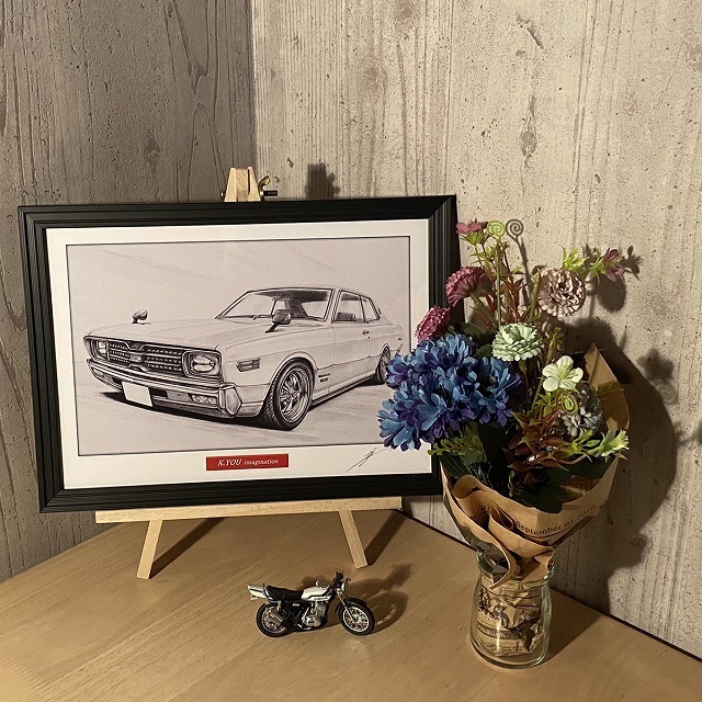  Nissan NISSAN 230 Gloria hardtop [ pencil sketch ] famous car old car illustration A4 size amount attaching autographed 