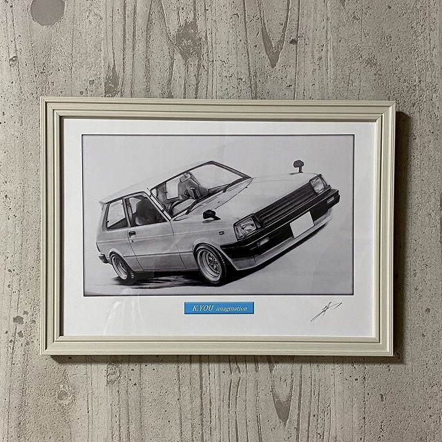  Toyota TOYOTA KP Starlet [ pencil sketch ] famous car old car illustration A4 size amount attaching autographed 