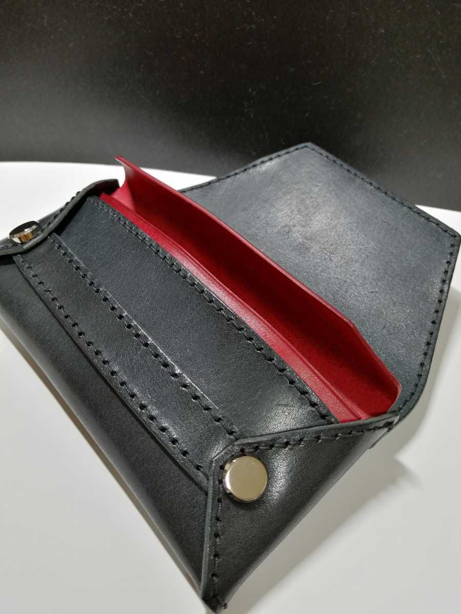 ハンドメイド レザークラフト 長財布 オリジナル カードケース ロウ塗り込みレザー　手縫い 染色_画像2