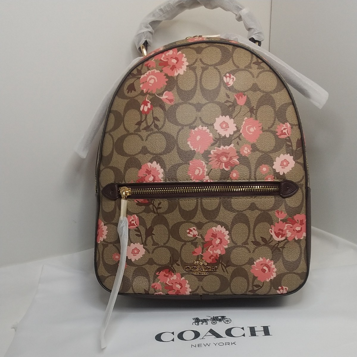 コーチ リュック バックパック 可愛い ピンク花柄 ブラウン 【新品】-