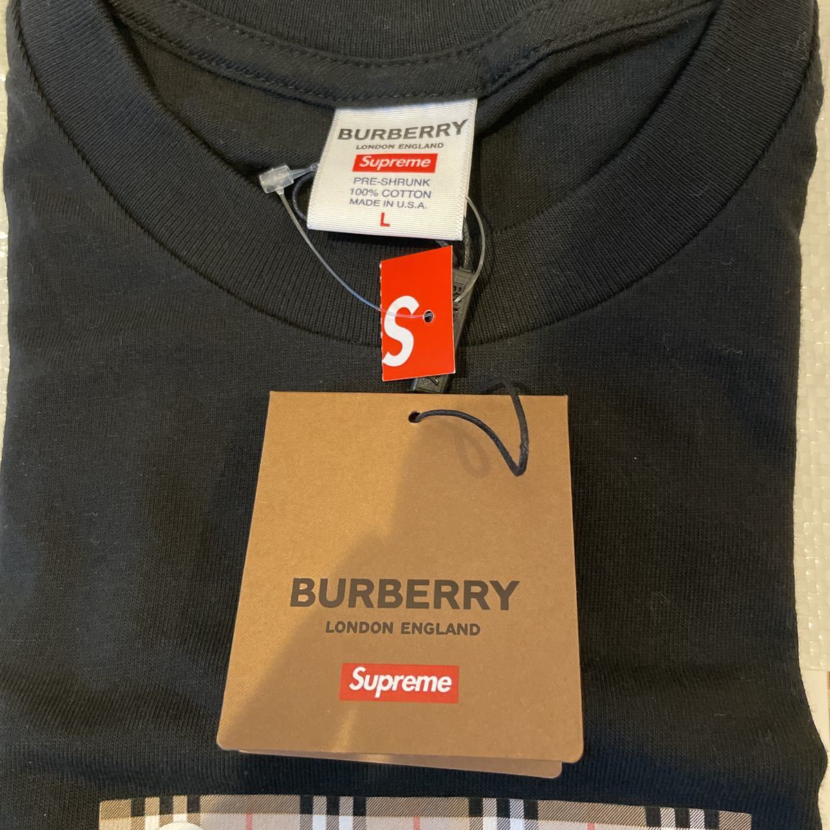定価出品 Supreme Burberry Box Logo Tee Black Lサイズ Burberry 